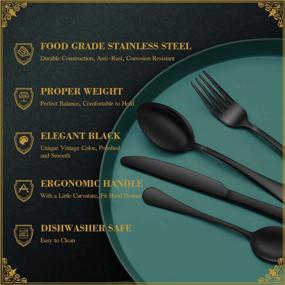 img 2 attached to Upgrade Your Table Settings with Hiware 20-Piece Black Silverware Set for 4 - Premium Stainless Steel Flatware Cutlery Set with Tray and Mirror Finish - Perfect for Home and Restaurant Use - Dishwasher Safe