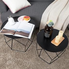 img 1 attached to 🏢 Stylish and Versatile Set of 2 GOODONE Nesting Coffee Tables: Modern Design, Sturdy Metal Frame, Removable Top, Perfect for Living Room, Bedroom, Balcony - Black