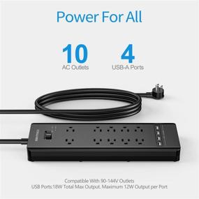 img 3 attached to 💡 10-Outlet Surge Protector Power Strip with 4 USB Charging Ports, 1875W/15A, 4360 Joules, 6ft Extension Cord Flat Plug – Ideal for Home, Office, Hotel – ETL Listed