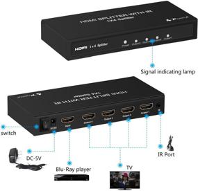 img 2 attached to Разветвитель HDMI Portta 4 порта 1x4 v1.3 с ИК-пультом - Full HD 1080p, 3D и поддержка HD Audio для телевизоров