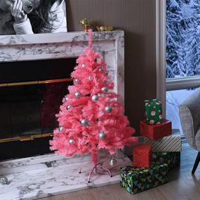 img 3 attached to 🎄 Prextex 4ft Premium Hinged Artificial Pink Christmas Tree - 320 Tips, Canadian Fir Full Bodied, Lightweight and Easy to Assemble with Metal Stand