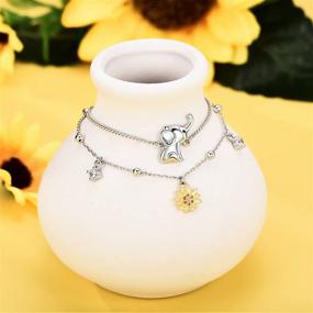 img 3 attached to 🦋 Women's Hxillery 925 Sterling Silver Anklet – Butterfly, Sunflower, Cross, Cat, Fish & Star Double Layer Bracelet. Simple & Dainty Beach Anklet Gift for Teen Girls and Friends