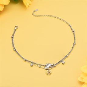 img 2 attached to 🦋 Women's Hxillery 925 Sterling Silver Anklet – Butterfly, Sunflower, Cross, Cat, Fish & Star Double Layer Bracelet. Simple & Dainty Beach Anklet Gift for Teen Girls and Friends