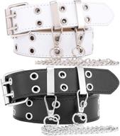 👗 women's leather punk waist belt with double grommets and chain - ideal for jeans and dresses logo