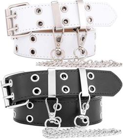 img 1 attached to 👗 Women's Leather Punk Waist Belt with Double Grommets and Chain - Ideal for Jeans and Dresses