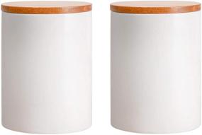 img 3 attached to 🍵 Lawei 2 Pack Ceramic Food Jar with Bamboo Lids - 10 oz Airtight Storage Jars for Coffee, Spice, Tea and More