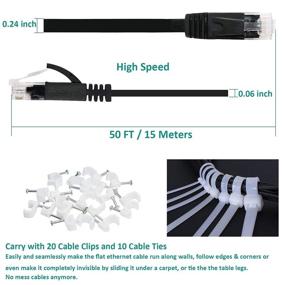 img 1 attached to 🔌 DAYEDZ Кабель Ethernet Cat 6 50 фт - тонкий плоский LAN кабель с клипсами и разъемами RJ45 для маршрутизатора - быстрее, чем Cat5e/Cat5 - черного цвета (50 футов)