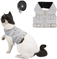 🐱 stylish and functional ruri's cat jeans jacket harness vest with matching lead leash set: the perfect combo for fashionable felines! логотип