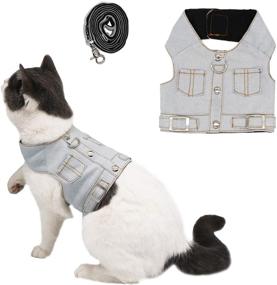 img 4 attached to 🐱 Stylish and Functional Ruri's Cat Jeans Jacket Harness Vest with Matching Lead Leash Set: The Perfect Combo for Fashionable Felines!