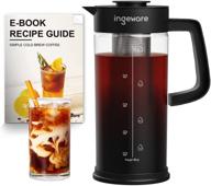 ☕ ingeware 1.5l/50oz cold brew coffee maker - upgraded iced coffee & iced tea maker with removable stainless steel filter, easy pour spout - large thick glass pitcher logo