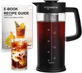 img 4 attached to ☕ Кофеварка для холодного заваривания Ingeware 1.5 л/50 унций - улучшенный прибор для приготовления ледяного кофе и чая с съемным фильтром из нержавеющей стали, удобным носиком для налива - большая кружка из плотного стекла.