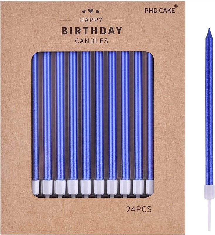 phd cake 24-count blue long thin metallic birthday candles 로고