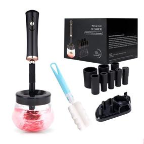 img 4 attached to 💄 Black 2-in-1 Makeup Brush Cleaner and Dryer - Automatic Brush Spinner for All Size Brushes, Deep Cosmetic Cleaning