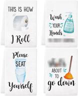 💩 hilarious toilet hand towels: sayings & patterns, 24''x18'' waffle towels - funny bathroom decor, perfect housewarming, birthday, wedding gifts - set of 4 logo