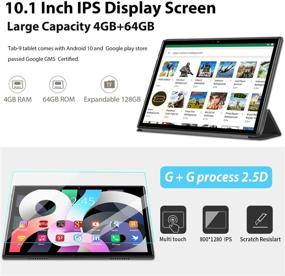 img 3 attached to 📱 5G WiFi Android 10.0 Tablet 10 Inch with Keyboard, 128GB Expandable Storage, 4GB RAM, HD IPS Screen, Quad-Core, Type-C, Google GMS Certified 2-in-1 Tablet PC (Black)