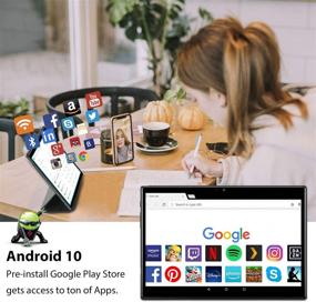 img 1 attached to 📱 5G WiFi Android 10.0 Tablet 10 Inch with Keyboard, 128GB Expandable Storage, 4GB RAM, HD IPS Screen, Quad-Core, Type-C, Google GMS Certified 2-in-1 Tablet PC (Black)
