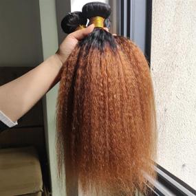 img 3 attached to High-Quality Ombre Kinky Straight Bundles: Unprocessed Human Hair Weave - Brazilian Virgin Remy Sew in Hair Extensions T1B/30 Color (18 20 22+16 Closure)