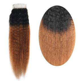 img 1 attached to High-Quality Ombre Kinky Straight Bundles: Unprocessed Human Hair Weave - Brazilian Virgin Remy Sew in Hair Extensions T1B/30 Color (18 20 22+16 Closure)