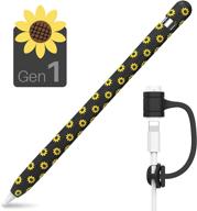 🌻 niutrendz apple pencil 1st gen sunflower case - black silicone sleeve protector skin with cable adapter tether for enhanced accessories logo