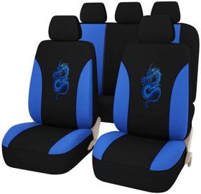 img 4 attached to 🐉 Dragon Pattern Car Seat Covers Full Set, Front Split Bench Back Seat Covers For Cars - 9pcs, Blue - Auto Parts Seat Protectors Motor Trend Car Seat Accessories for Women