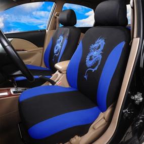 img 3 attached to 🐉 Dragon Pattern Car Seat Covers Full Set, Front Split Bench Back Seat Covers For Cars - 9pcs, Blue - Auto Parts Seat Protectors Motor Trend Car Seat Accessories for Women