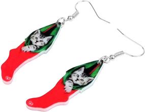 img 2 attached to 🎄 Acrylic Christmas American Shorthair Cat Dog Earrings - Dangle Drop Jewelry for Women Girls - Ideal Gift