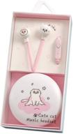 🎧 girls' cute pink cat earbuds for school – tangle-free cords, earphone case, mic included (pink cat-1) logo