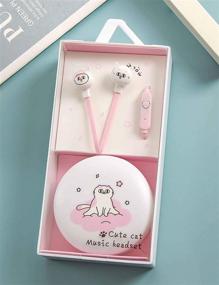 img 1 attached to 🎧 Girls' Cute Pink Cat Earbuds for School – Tangle-Free Cords, Earphone Case, Mic Included (Pink Cat-1)