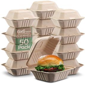 img 4 attached to 🥡 Premium 6x6" 50-Pack 100% Compostable Clamshell Take Out Food Containers – Eco-Friendly, Heavy-Duty Bagasse Made of Sugar Cane Fibers