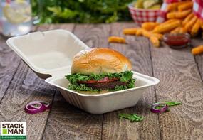 img 3 attached to 🥡 Premium 6x6" 50-Pack 100% Compostable Clamshell Take Out Food Containers – Eco-Friendly, Heavy-Duty Bagasse Made of Sugar Cane Fibers