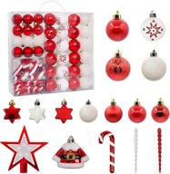 decorate your christmas tree with 67 pcs red and white 🎄 shatterproof ornaments, including tree topper for xmas decoration - perfect for holiday parties! логотип