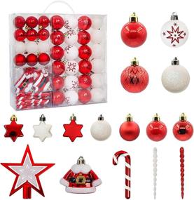 img 4 attached to Decorate Your Christmas Tree with 67 PCS Red and White 🎄 Shatterproof Ornaments, Including Tree Topper for Xmas Decoration - Perfect for Holiday Parties!