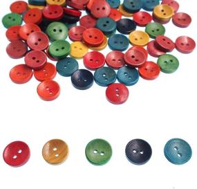 img 2 attached to 🔘 RayLineDo Pack of 100pcs: Various Colors 15mm Round Buttons with 2 Holes - Concave Retro Wooden Buttons for DIY Sewing Crafting