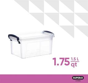 img 1 attached to 📦 Superio Clear Plastic Storage Box - 1.75 Quart Small Container Bin with Lid: Stackable, Snap Lock Handles