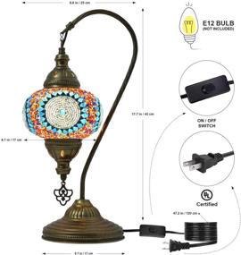 img 2 attached to 🌟 Exquisite MOZAIST Turkish Lamp: Stunning Swan Neck Mosaic Table Lamp for a Moroccan-inspired Antique Bohemian Vintage Decor with Tiffany Stained Glass Shade, US Plug, and E12 Socket