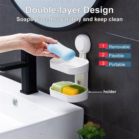 img 1 attached to VELMADE Waterproof Double Soap Dish Holder with Powerful Vacuum Suction Cups - Bar Soap Rack for Shower, Bathroom, Tub, and Kitchen Sink - No Drilling Required, Removable Design
