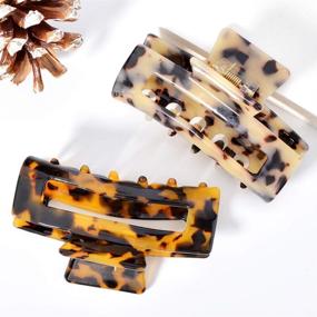 img 2 attached to 🐢 Tortoise Banana Hair Clips for Women Girls - Big Claw Hair Clips 3.3 Inch, French Design Celluloid, Leopard Print - Strong Hold Hair Clips for Thin and Thick Hair (2 Packs, 2 Color Options)