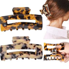 img 4 attached to 🐢 Tortoise Banana Hair Clips for Women Girls - Big Claw Hair Clips 3.3 Inch, French Design Celluloid, Leopard Print - Strong Hold Hair Clips for Thin and Thick Hair (2 Packs, 2 Color Options)
