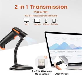 img 1 attached to 🔋 Tera Wireless 1D Laser Barcode Scanner - Battery Level Indicator, Versatile 2.4Ghz Wireless and USB 2.0 Wired - with Stand