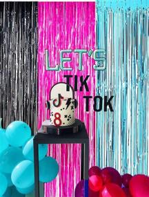 img 1 attached to Декорации для вечеринки по случаю дня рождения в стиле TIK TOK - фотозона для вечеринки TIK TOK 🎉, фиолетовые черные зеленые фольгированные занавески для вечеринки TIK TOK