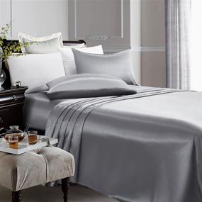 img 4 attached to ARTALL Luxurious Silky Soft 4 Piece Satin Sheet Set with Deep Pocket, Queen Size - Elegant Grey
