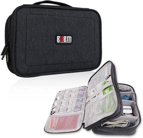 img 4 attached to Сумка BUBM размером 12 дюймов, двухслойная, водонепроницаемая для офисных принадлежностей и электроники, USB-кабелей, SD-карт, жестких дисков, цифровых камер, iPad (XL, черный)