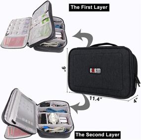 img 2 attached to BUBM 12-inch Large Dual Layer Waterproof Handbag Travel Office Organizer for Electronics Accessories, USB Cable, SD Card, Hard Drive, Digital Camera, iPad (XL, Black)