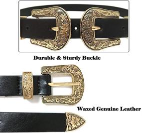 img 1 attached to 👖 Classic Western Vintage-Style Genuine Leather Women's Belt with Dual Buckles - Ideal for Jeans, Dress Pants, and More!