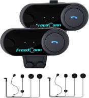 🏍️ freedconn t-comvb motorcycle communication system with helmet bluetooth headset for motorbike skiing – 2~3 riders pairing, 800m range, 2 pack with hard/soft mic logo