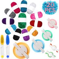 fluff ball waver & pompom maker set - 6 sizes with 12 colored 🎀 acrylic yarn skeins, thread cutter scissors - diy wool knitting craft tool for easter decoration logo
