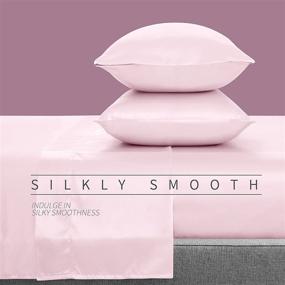 img 2 attached to 🛏️ Cobedzy 4 Piece Blush Pink Silk Satin Sheets Set - Queen Size Bedding with Deep Pocket Fitted Sheet, Flat Sheet, and 2 Pillowcases