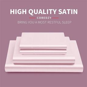 img 3 attached to 🛏️ Cobedzy 4 Piece Blush Pink Silk Satin Sheets Set - Queen Size Bedding with Deep Pocket Fitted Sheet, Flat Sheet, and 2 Pillowcases