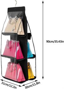 img 1 attached to Geboor Hanging Handbag Organizer: Dust-Proof Storage Holder Bag for Wardrobe Closet - Purse Clutch with 6 Spacious Black Pockets