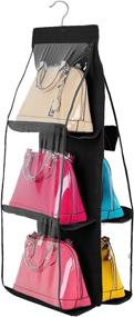 img 2 attached to Geboor Hanging Handbag Organizer: Dust-Proof Storage Holder Bag for Wardrobe Closet - Purse Clutch with 6 Spacious Black Pockets